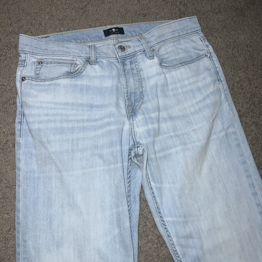 7 For All Mankind Men's Light Wash distressed Straight Stretch Jeans 32x30